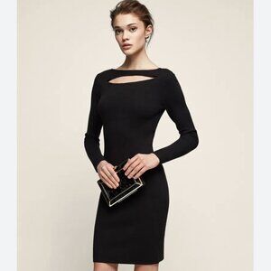 Reiss Audrey Cut Away Knit Long Sleeve Dress Black Size 10